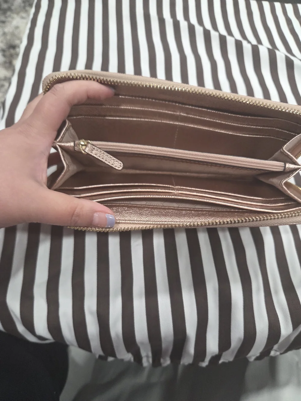 Michael Kors Metallic Rose Gold Zip Wallet with Gold Plaque